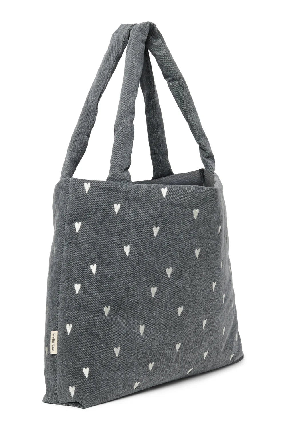 Grey Hearts Denim Mom Bag