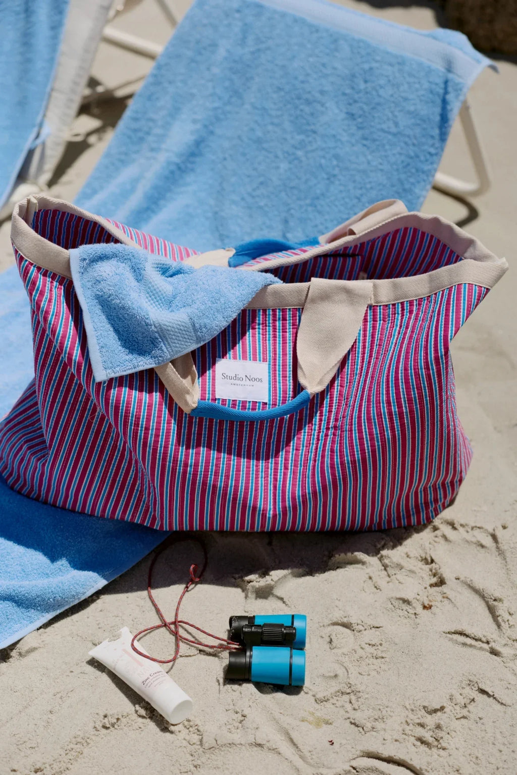 Poplin Striped Beach Bag | Raspberry