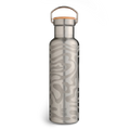 BOTTLE Accessoire aus Edelstahl in Frontansicht mit Holzdeckel, Metallgriff und wellenförmigem Muster.