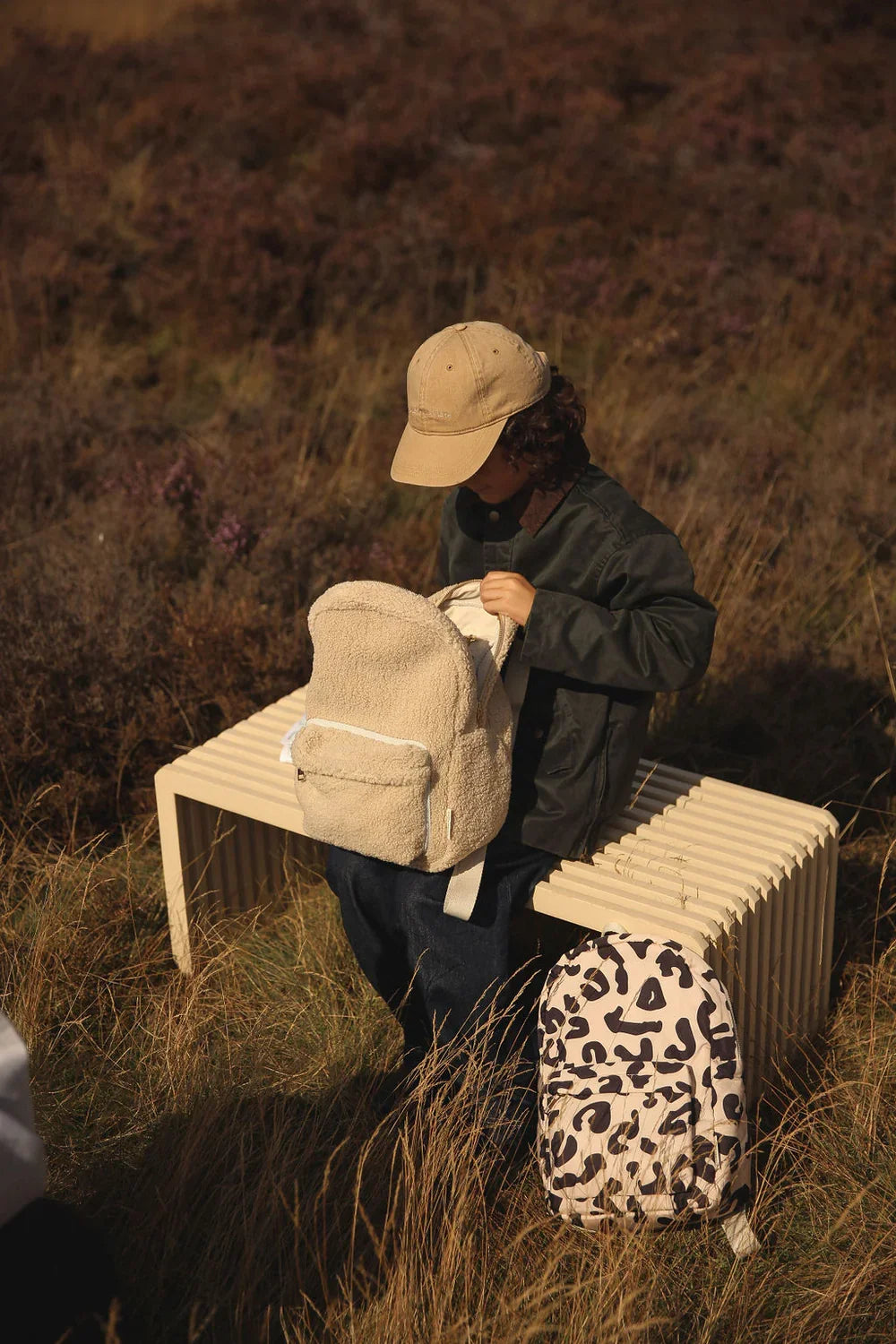 Ecru Teddy Midi Backpack Front Pocket