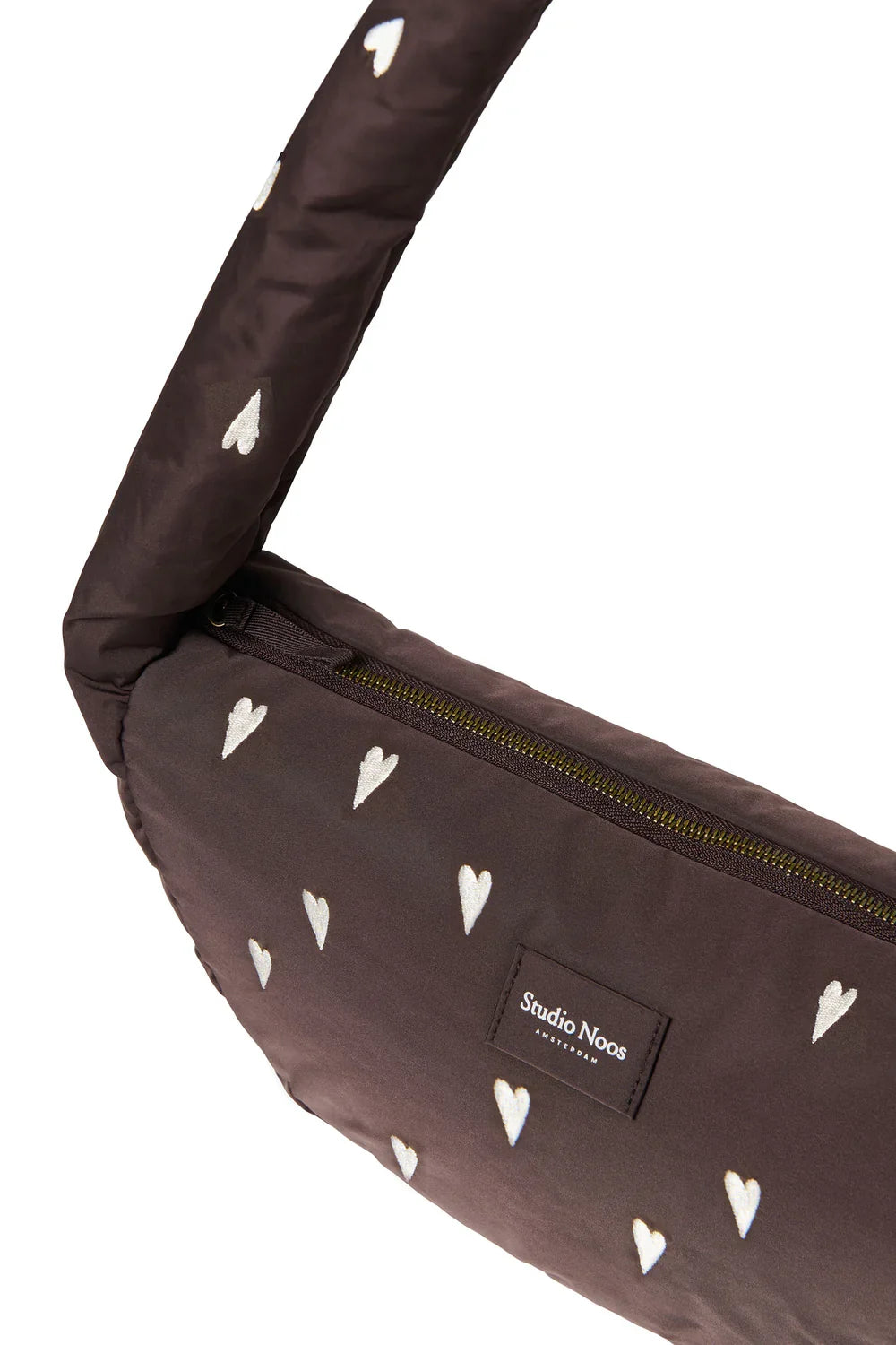 Brown Hearts Puffy Mini Cross Body Bag