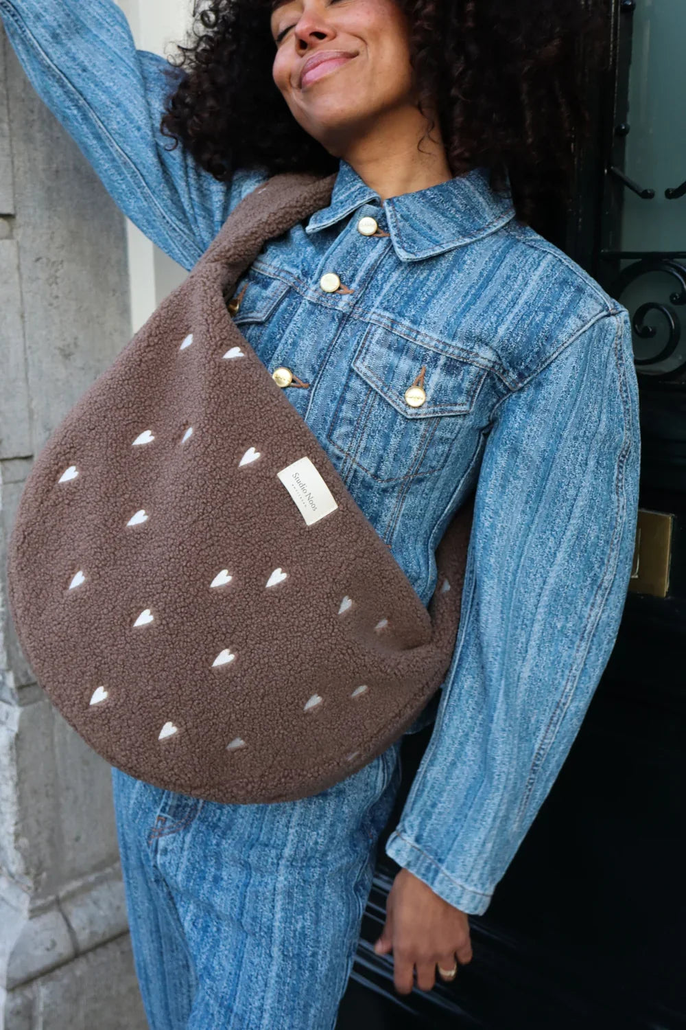 Brown Hearts Teddy Cross Body Bag