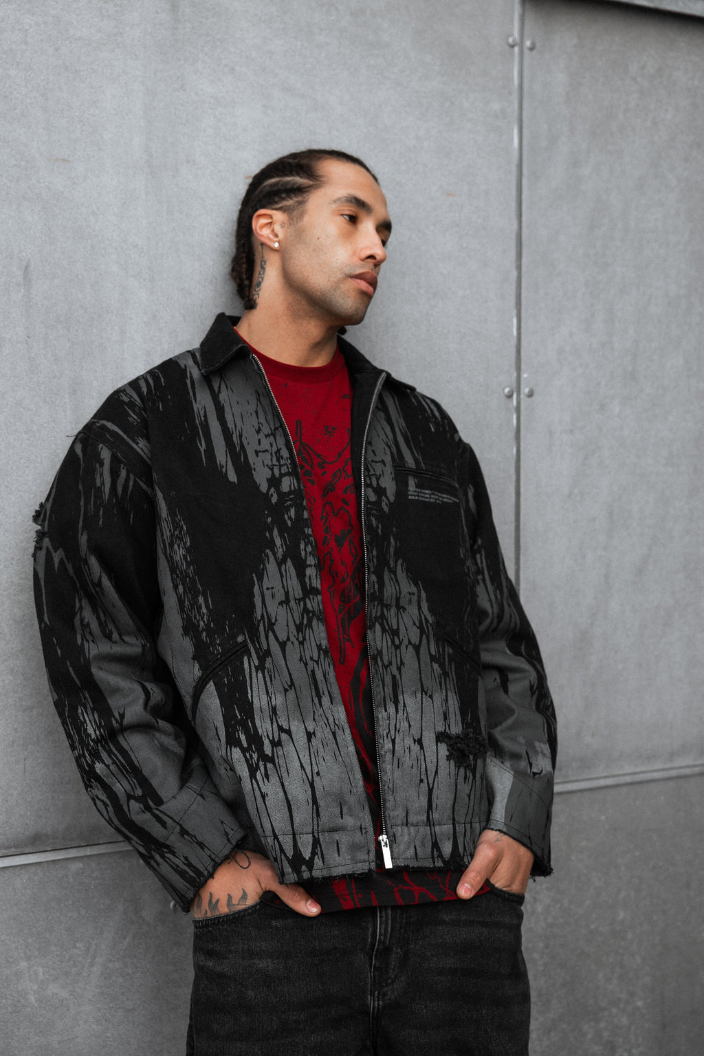 Ash Grid (Dirty Grey) - Distressed Denim Jacket (380GSM)
