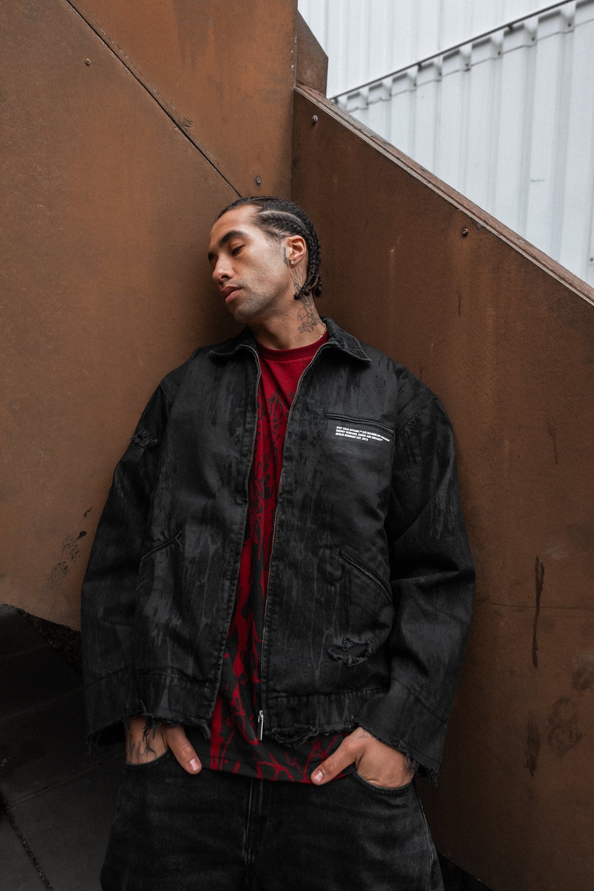 Black Anvil (Dark Grey) - Distressed Denim Jacket (380GSM)