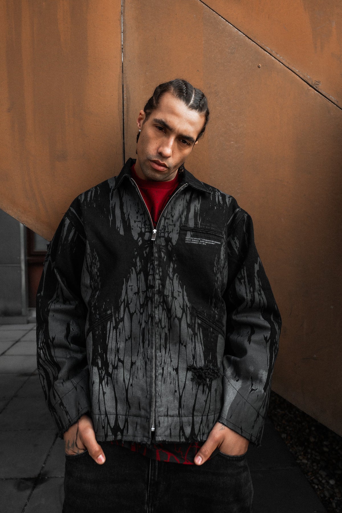 Ash Grid (Dirty Grey) - Distressed Denim Jacket (380GSM)