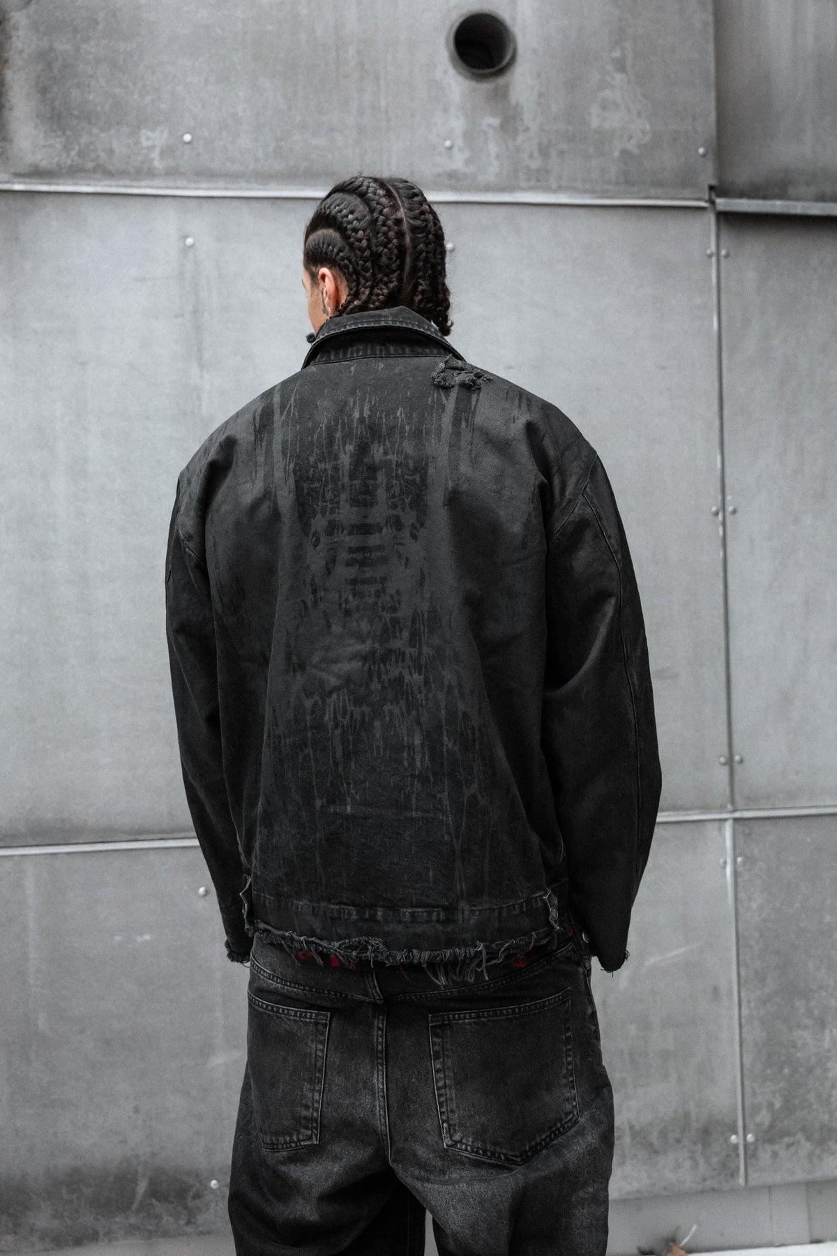 Black Anvil (Dark Grey) - Distressed Denim Jacket (380GSM)