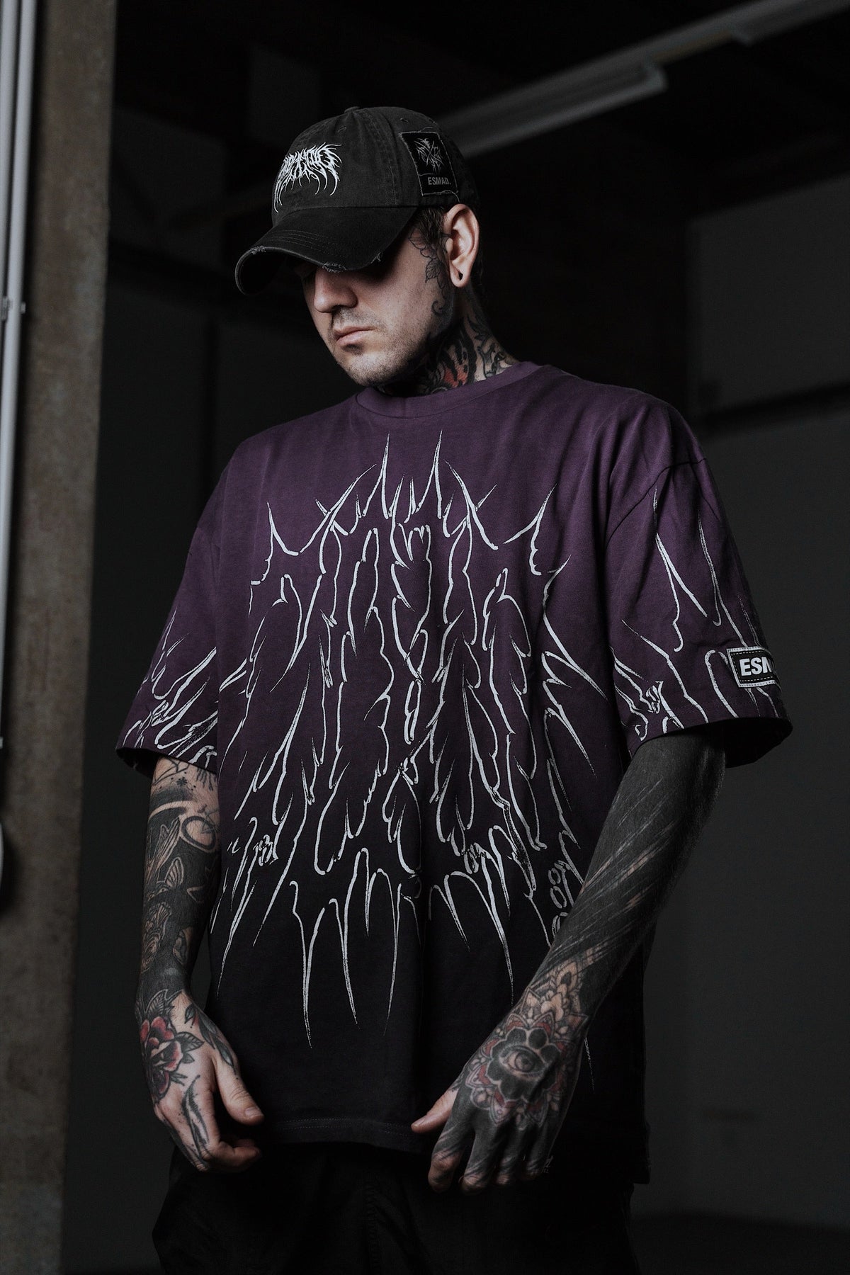 Black Razor (Purple Bleached)  - Heavy Oversized T-Shirt (250GSM)