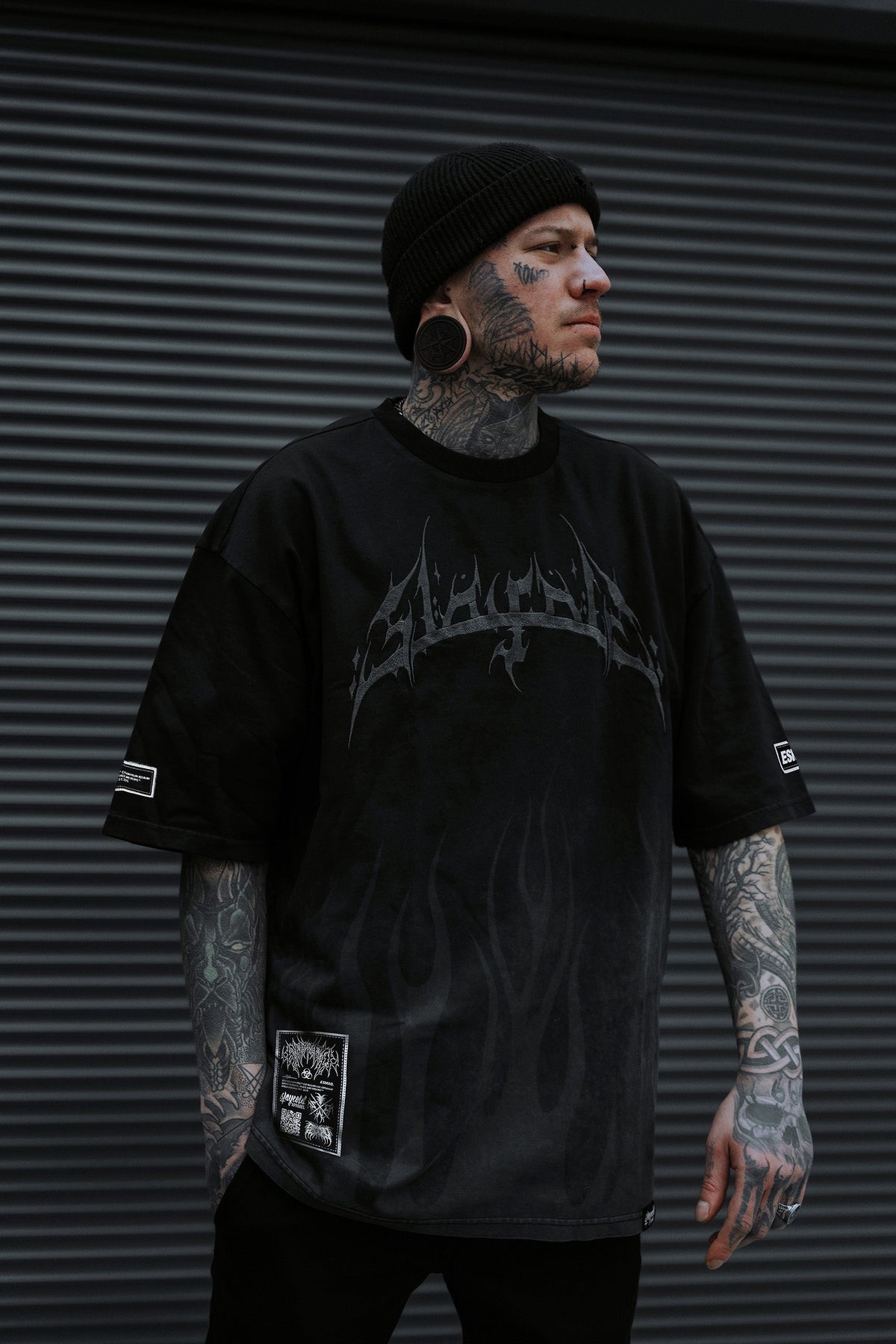 Black Torch (Grey Bleached) - Heavy Oversized T-Shirt (250GSM)