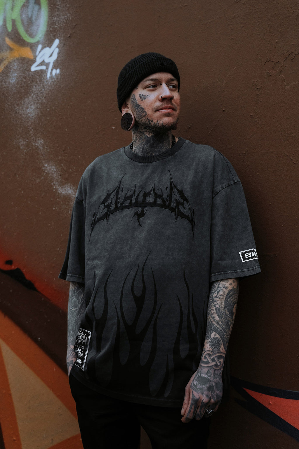 Black Torch (Petrol Bleached) - Heavy Oversized T-Shirt (250GSM)