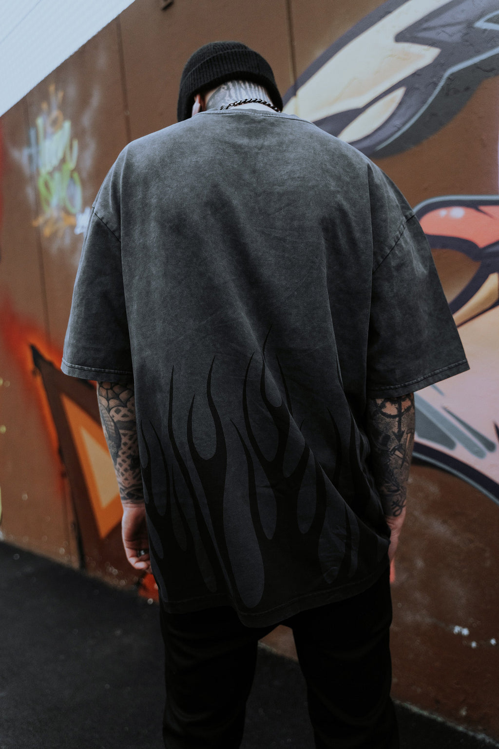 Black Torch (Petrol Bleached) - Heavy Oversized T-Shirt (250GSM)