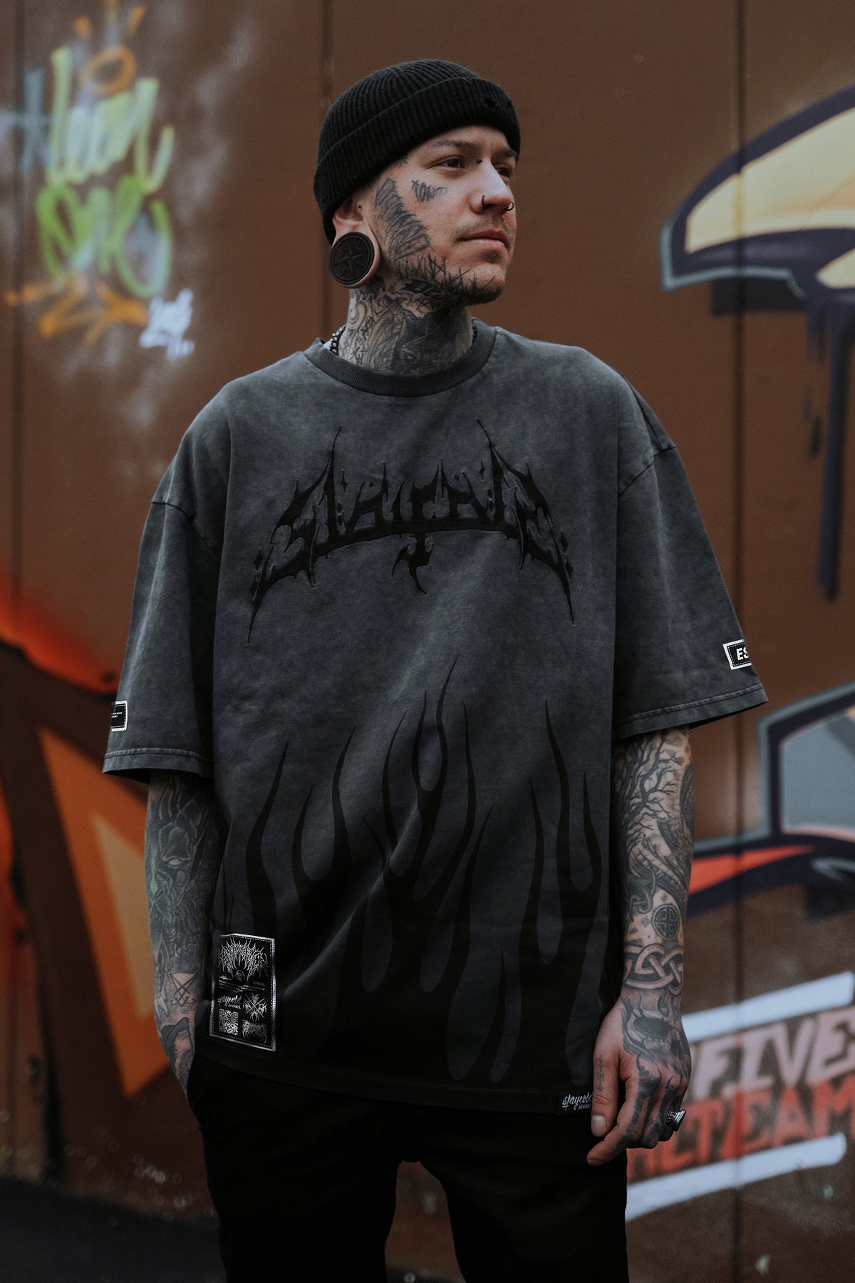 Black Torch (Petrol Bleached) - Heavy Oversized T-Shirt (250GSM)