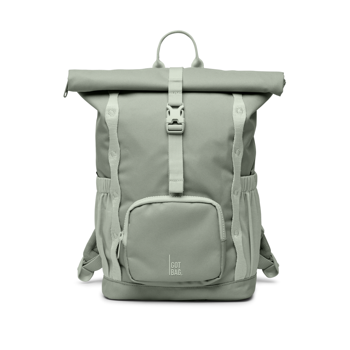 KIDS ADVENTURE ROLLTOP Rucksack in bass (Salbeigrün) als Studioaufnahme in Frontansicht.