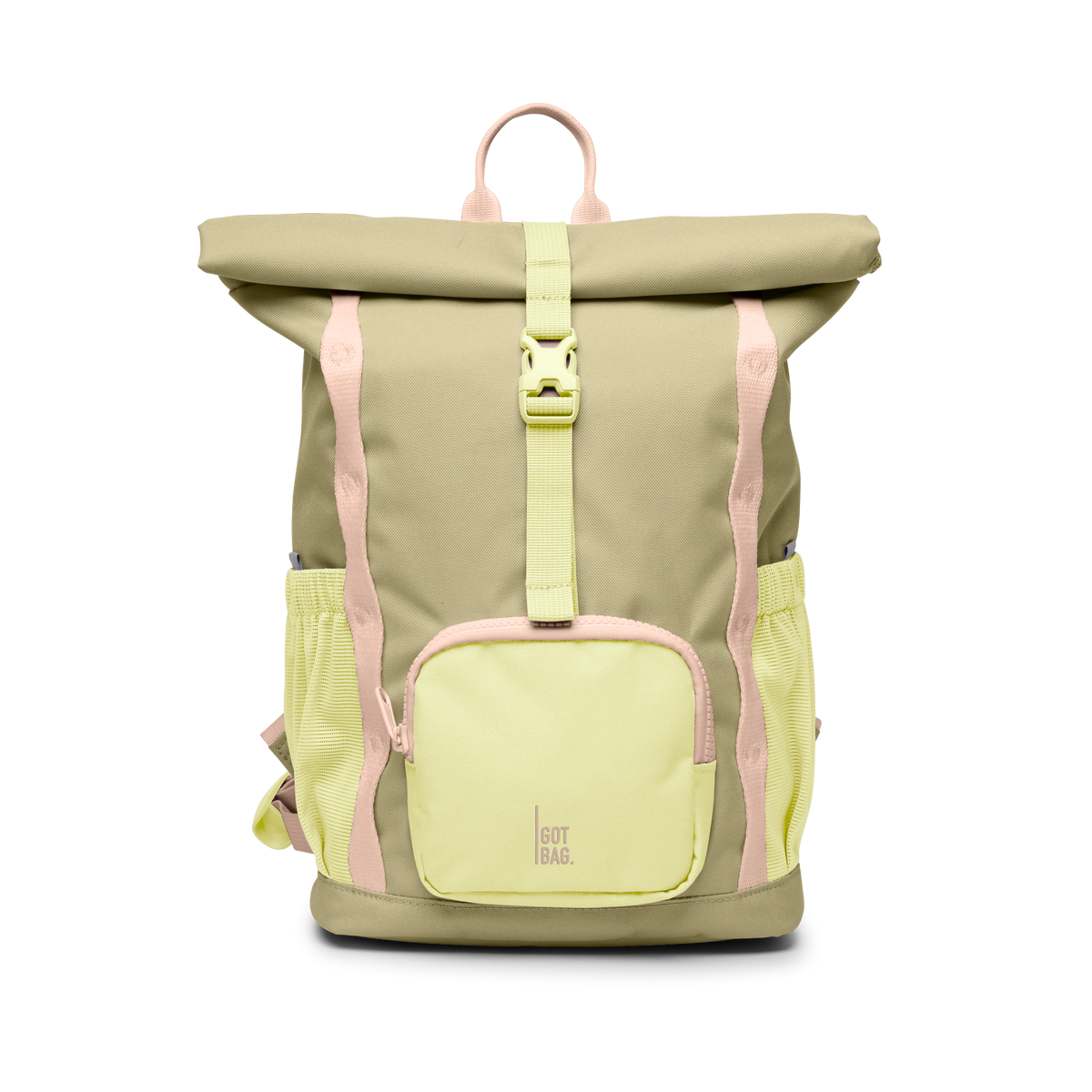 KIDS ADVENTURE ROLLTOP Rucksack in nori (pastellfarbenes Pistaziengrün) als Studioaufnahme in Frontansicht.