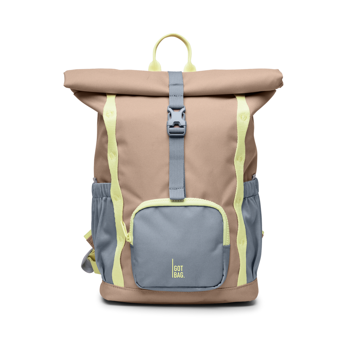 KIDS ADVENTURE ROLLTOP Rucksack in sandbar (warmes Beige mit rötlichem Unterton) in Frontansicht.