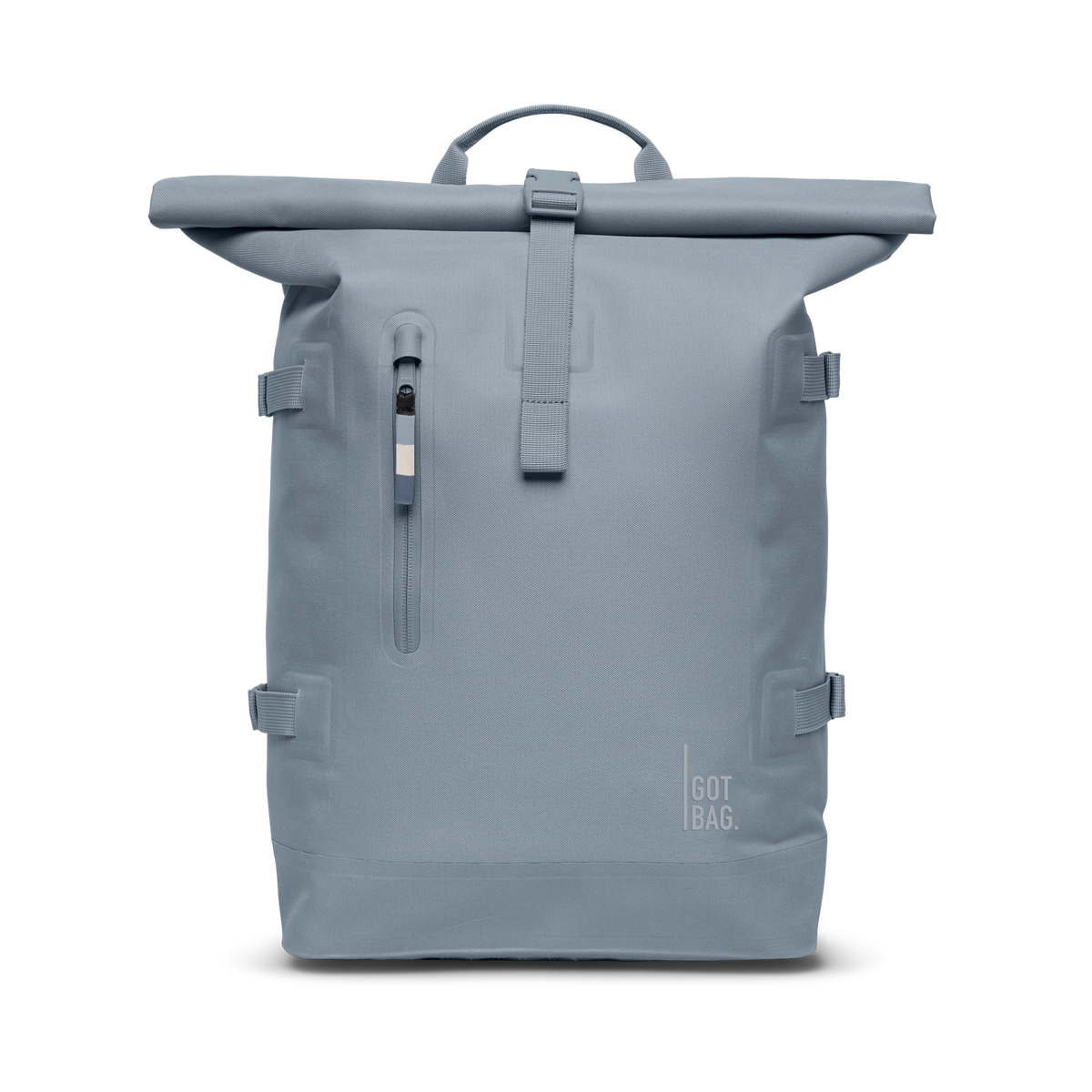 ROLLTOP Rucksack in marlin (grau-blau) als Studioaufnahme in Frontansicht.