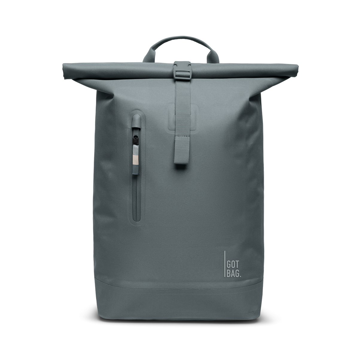 ROLLTOP LITE Rucksack in basalt (graues Eisblau) als Studioaufnahme in Frontansicht.