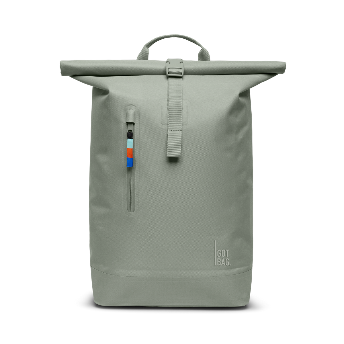 ROLLTOP LITE Rucksack in bass (Salbeigrün) als Frontansicht.