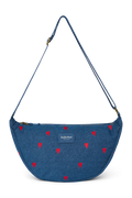 Denim Adult Fanny Pack | Dark Blue Red Hearts
