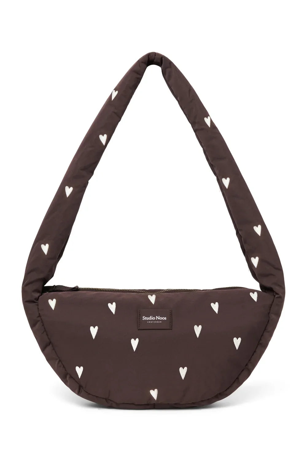Brown Hearts Puffy Mini Cross Body Bag