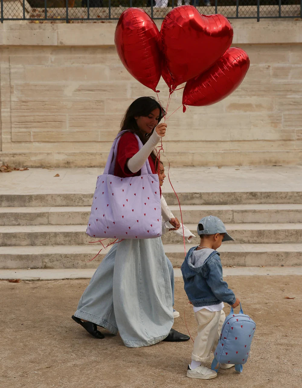 Light Blue Hearts Puffy Mom Bag