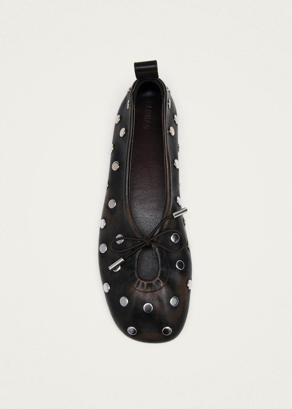Rosalind All Studs Vintage Effect Brown Leather Ballet Flats